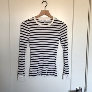 FRAME Ribbed Navy & White Breton Striped Long Sleeve Tee